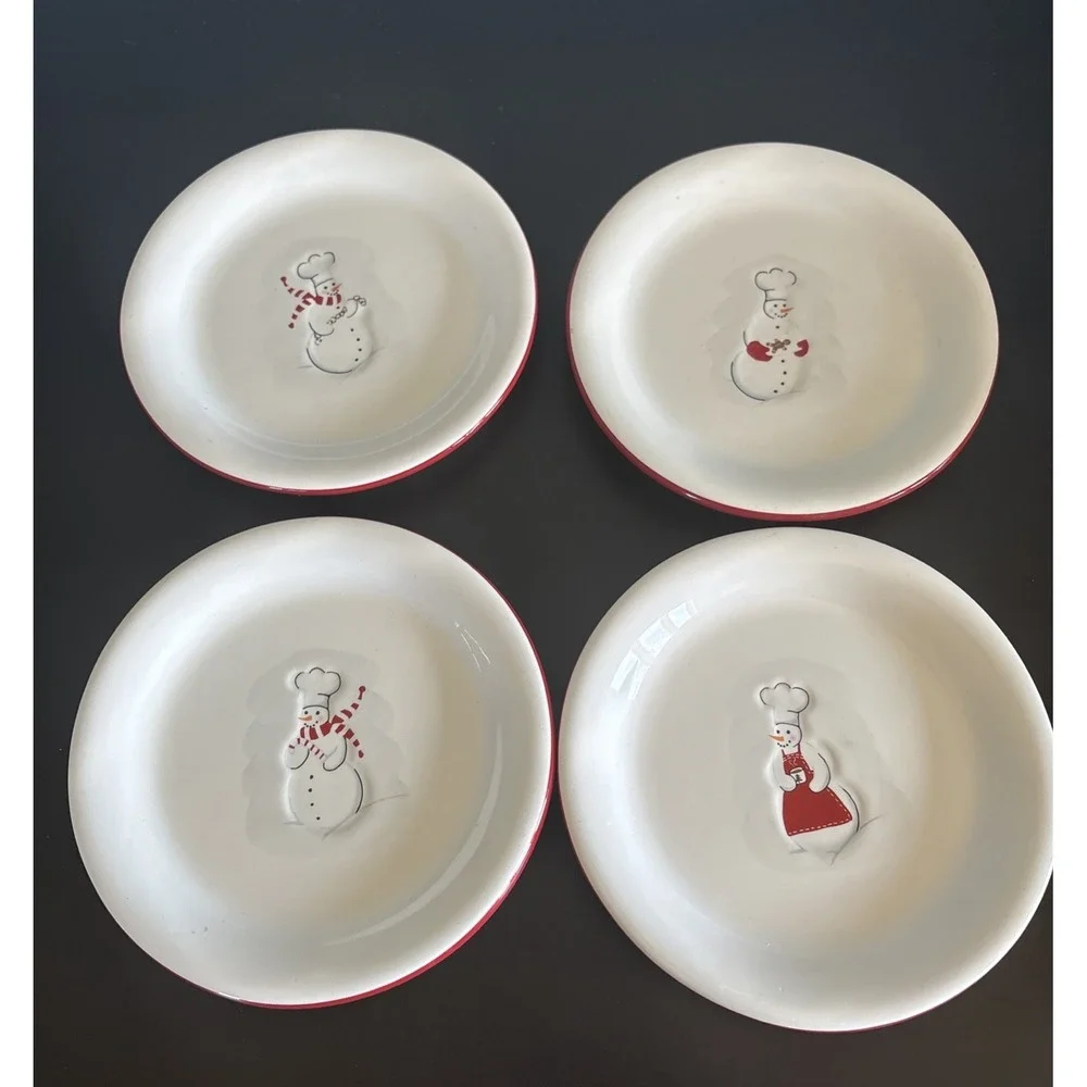 WILLIAMS SONOMA Snowman Chef Appetizer Dessert Cheese Plates 6.25